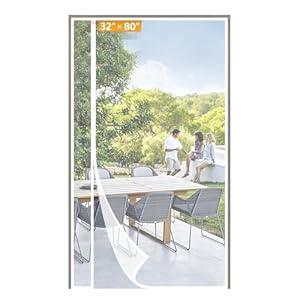 Yotache White Reversible Side Opening Magnetic Screen Door Fits Door Size 32 x 80, Unobstructed View Upgraded Polyester Mesh for Back Door, Actual Screen Size 34" x 81"