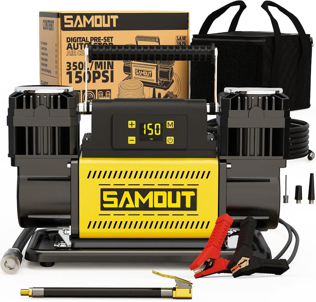 SMAOUT 12V Digital Air Compressor, Offroad Portable Inflator 12.3 CFM, Air Pump Max 150PSI for Heavy-Duty Tires, with LCD Control Panel to Preset Target Pressure, 4x4 Vehicle, SUV, RV