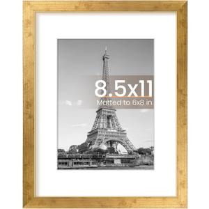 Upsimples 8.5 By 11 Picture Frame, Display Pictures 6x8 with Mat or 8.5 x 11 Without, Wall Hanging Photo Frames, Bronze, 1 Pack