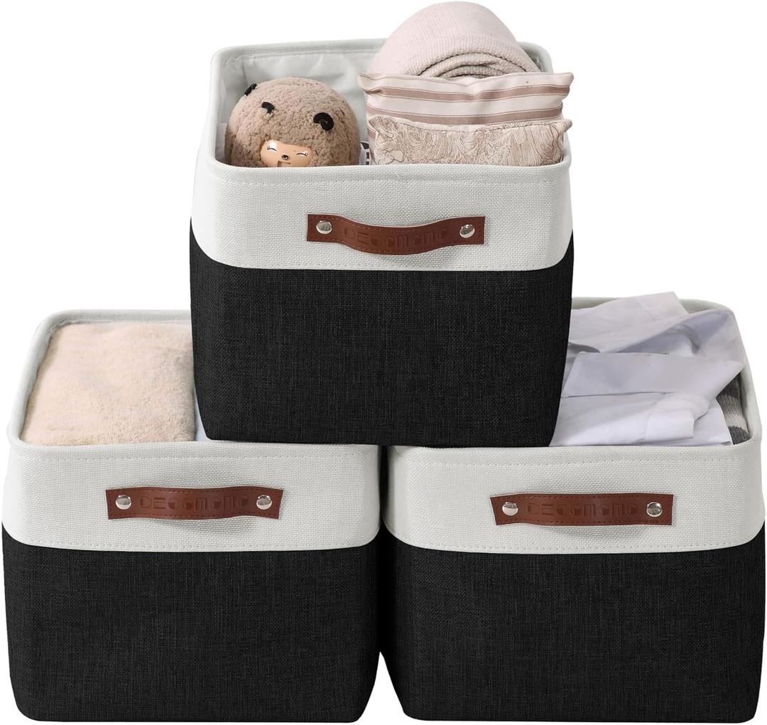 DECOMOMO Storage Baskets for Shelves - Fabric Closet Organizers and Storage Bins, Perfect Baskets for Organizing Closet Toys Nursery (Black and White, XL - 3 Pack) (Extra Large/3P - 16"x12.5"x10")