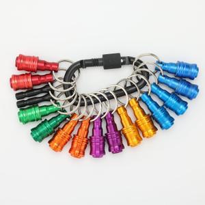 Katerk Portable Bit holder Keychain 14pcs Holders and 2pcs Connection Rods, 1/4 inch Hex Shank Screwdriver Bits Retainer, Quick Realease Bar Drill Screw Adapter Lightweight (Black Carabiner)