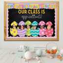 Gueevin 91 Pcs Easter Egg Bulletin Board Decoration Kit Our Class is Egg-cellent Wall Cutouts Classroom Decor with 140 Glue Points for Photo Easter Holiday Teacher School Office Chalkboard Supplies