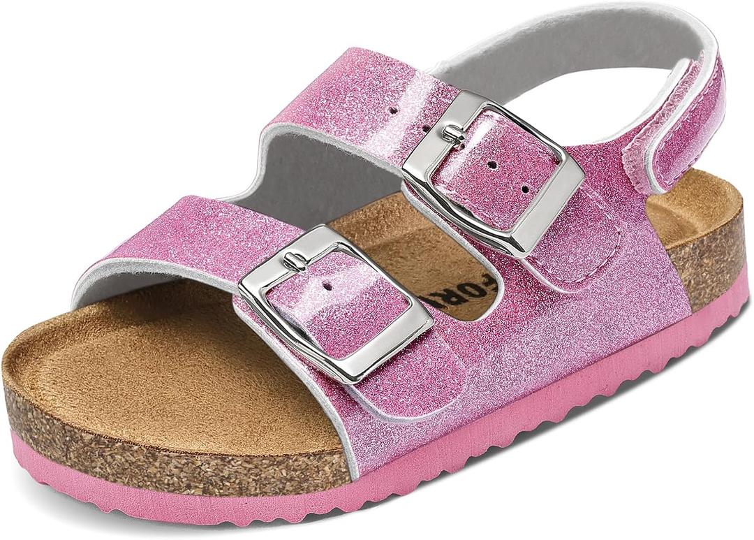 K KomForme Toddler Sandals Boys Girls Cork Footbed Open-toe Sandal Comfort Double Buckle Slip-on Shoes with Adjustable Back Strap,  10 Toddler