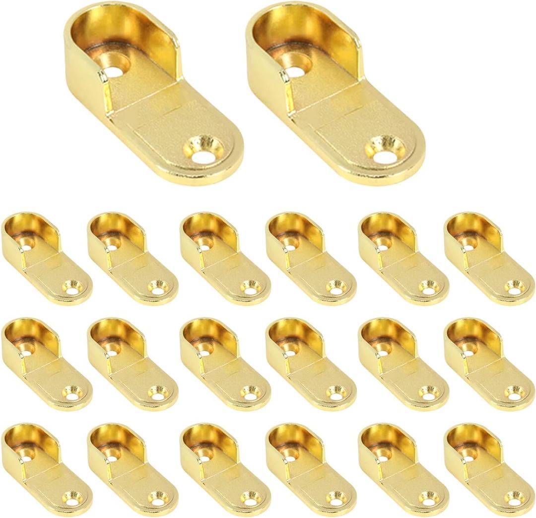 Coshar 20pcs Oval Closet Rod End Supports, Wardrobe Rod Brackets, Zinc Alloy, Fit Rod Inside Diameter 16mm/0.63inch, Gold