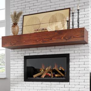 Fireplace Mantel - Floating Mantel Shelf, Wood Mantels for Over Fireplace, Wall-Mounted Mantels, Weight Capacity 60lbs, 72 X 9 X 6 inch, Brown