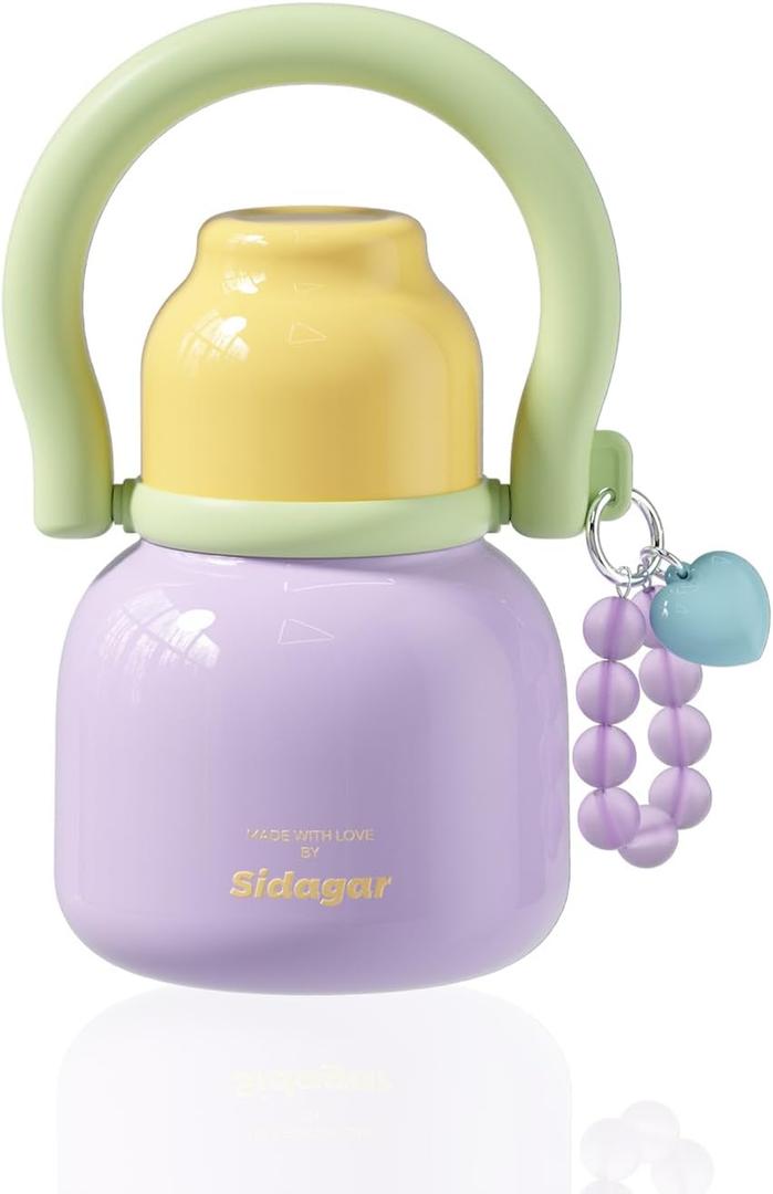 Sidagar 22 oz Water Bottle with Straw and Bowl, Wide Mouth Insulated Stainless Steel Tumbler, Beach Vacation Essentials, Aesthetic Fashion Gift for Her, Mom, Kids, Heart Charm Lavender Purple