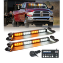 LUMENIX LED Emergency Dash Strobe Lights Bar w/Controller Windshield Visor Safety Warning Traffic Caution Lightbar Deck Split Flashing Light for Construction Vehicles Work Trucks Pickup - White Amber