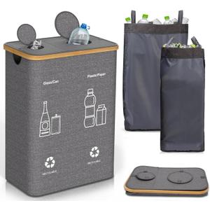 Recycling Bin, Recycling Bins for Kitchen Home, Double Recycle Bins Indoor, 33 Gallon 125L Large Recycle Bin with Lid Removable Reusable Inner Bag, Collecting Bottles Can Glass Plastic Metal Waste