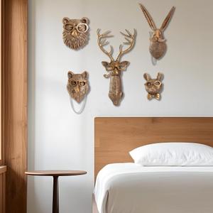 OrnaZest Animal Heads Wall Decor, Sculptures Wall Decor, Resin Animal Head Wall Hanging Decoration for Living Room Bedroom Kitchen Gift,5PCS