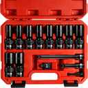 BLACKROBOT 3/8" Drive Swivel Socket Set, 14 Pieces Deep Universal Impact Socket Set, Metric(10-19mm) Flexible Wobble Socket Set, 6 Point, CR-MO, 3", 6" Extension Bars, Socket Adapter