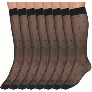 4 Pair Black Sheer Polka Dot Socks, Black Polka Dot Stockings for Women | Stretchy Knee High Polka Dot Stockings for Women, Girls (Black)