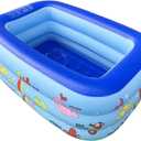 Inflatable Kiddie Pool, 51" x 33" x 21" Higher Kids Swimming Pool for Indoor or Outdoor, Ocean World Inflatable Bathtub with Inflatable Soft Floor, Ball Pit Pool