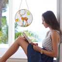 Deer Suncatcher Stained Glass Window Hanging with Metal Chain and Hooks 7.8 Inch Christmas Decor Indoor/Outdoor Home & Garden Decor Housewarming Gift