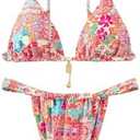 RoseSeek Women's 2 Piece Floral Tropical Print Bikini Set Boho Triangle Bathing Suit Tie Backless Swimsuit Sets Medium