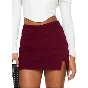 SOLY HUX Women's Mini Skirt Skorts Y2k Split Zipper Side Stretchy Pencil Bodycon Skirts with Shorts Underneath (Pure Burgundy)