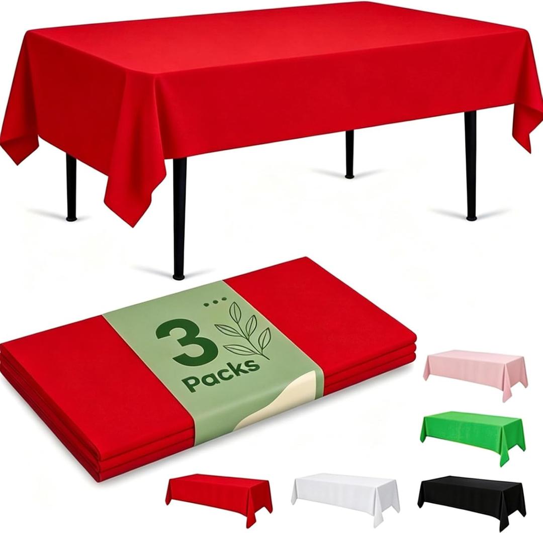 2 x Docoper Plastic Table Cloth Disposable 3 Pack 54x108 Inch Red Table Cover | Rectangular Table Cloth Leakproof Party Tablecloth Disposable Decorative for Weddings Picnic Shower Birthday Wedding BBQ, 54" X 108" Rectangle