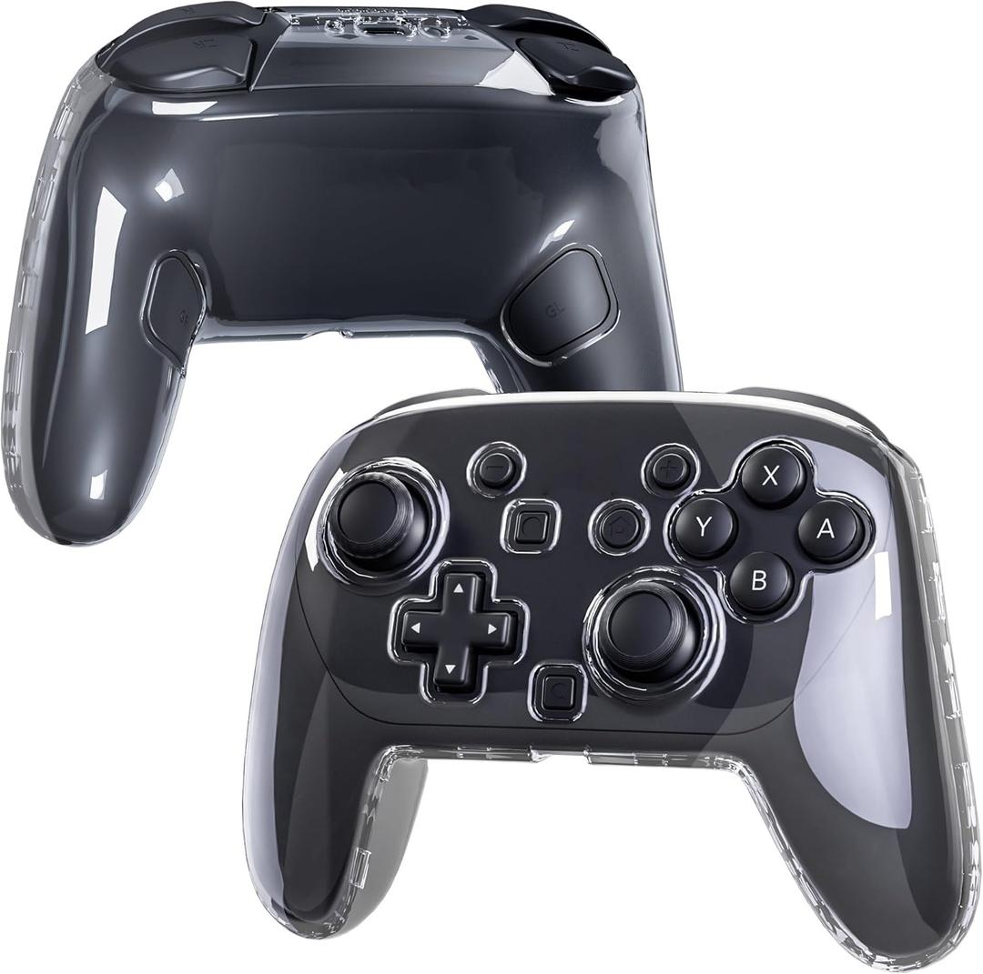 RHOTALL Clear Crystal Protective Case for Nintendo Switch 2 Pro Controller, Ergonomic Hard Shell Cover Controller Grip Protector, Transparent Design with Accurate Cutting