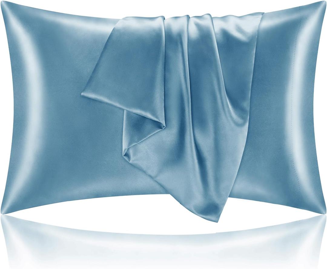 BEDELITE Satin Pillowcase with Zipper, Airy Blue King Size Pillow Cases Set of 2, Super Soft and Cooling Similar to Silk Pillow Cases, Gift for Women Men(20x40 Inches) (King (20" x 40")-Zipper)