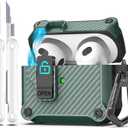 R-fun for AirPods 3rd Generation 2021 Charging Case Cover, Full Drop Protection Auto Pop-Up Lid Design for Apple Airpod 3 Gen Case with Cleaner Kit & Keychain,Fiber Pine Green