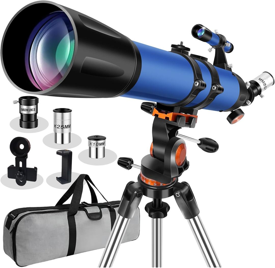 Telescope for Adults High Powered 90mm Aperture 800mm, Refractor Telescopes for Astronomy Beginners with AZ Mount Tripod, Phone Adapter, Carry Bag (80090blue)