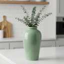 Green Ceramic Vase - 11 Inch Tall Modern Flower Vase for Pampas Grass, Pottery Decorative Vase for Centerpieces, Farmhouse Decor, Living Room, Kitchen, Shelf, Table Decor
