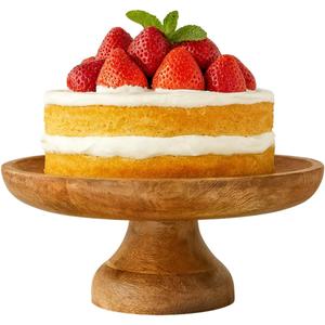 Mela Artisans Wooden Cake Stand 12 Inch | Classic Finish Mango Wood Pedestal Riser | Footed Cupcake & Dessert Stand | Multipurpose Cake Display for Home Decor | Dining Table | Pastries