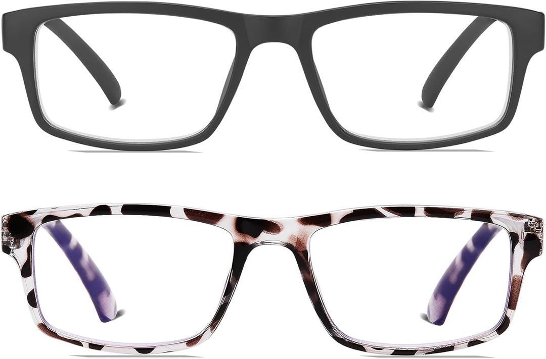 2 Pack Reading Glasses,Upgraded TR Blue Light Blocking Reading Glasses (Black/Leopard)