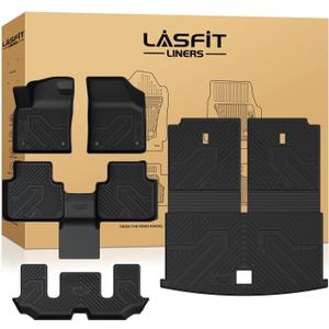 LASFIT Floor Mats for Volkswagen Atlas 2019-2026(Bucket Seat), All-Weather Protection TPE Car Mats 3 Rows Floor Liners & Trunk Mats & Seatback Mats Full Set for VW Atlas Accessories, Black