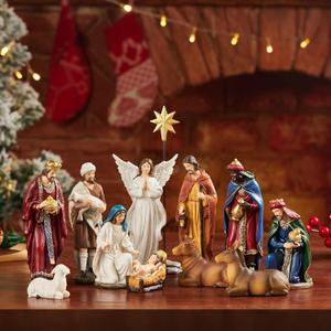 Nativity Sets for Christmas Indoor Set of 13 Pieces 5.9 Inches Tabletop Classic Nativity Scene Resin Figurines Set Religious Decorations Collection Gifts fot All Holidays Home Decor