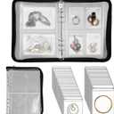 Travel Jewelry Organizer Transparent Jewelry Storage Book Set with Anti-oxidation Pocket Traveling Necklace Earring Organizer for Ring, Bracelets, Postcard (120 Grids +75 Thicken PVC Zipper Bags) (Black)