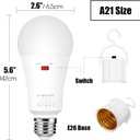 6 x Emotionlite Rechargeable Emergency Light Bulb, 1800mAh Battery Backup for Home Power Failure, Outage Emergency Reading Lighting Camping Hurricane, 3 Brightness Dimmable, Warm White, E26 Base, 3 Pack