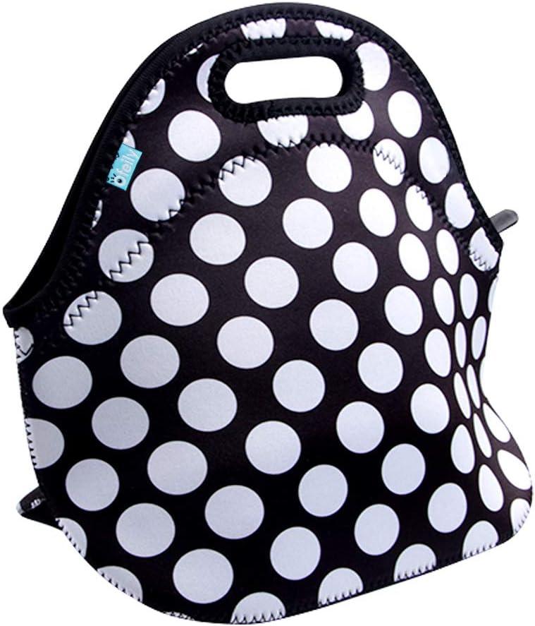 Lunch Tote, OFEILY Lunch boxes Lunch bags with Fine Neoprene Material Waterproof Picnic Lunch Bag Mom Bag (White Dots)