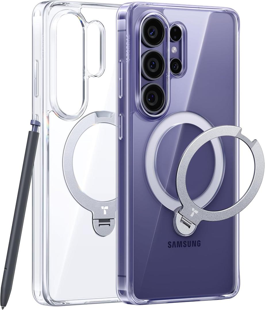 TORRAS Q3 Spin for Samsung Galaxy S26 Ultra Case with Kickstand, Compatible with Magsafe, Slim Hard PC Protective S26 Ultra Clear Case with 360 Magnetic Stand, Transparent Clear