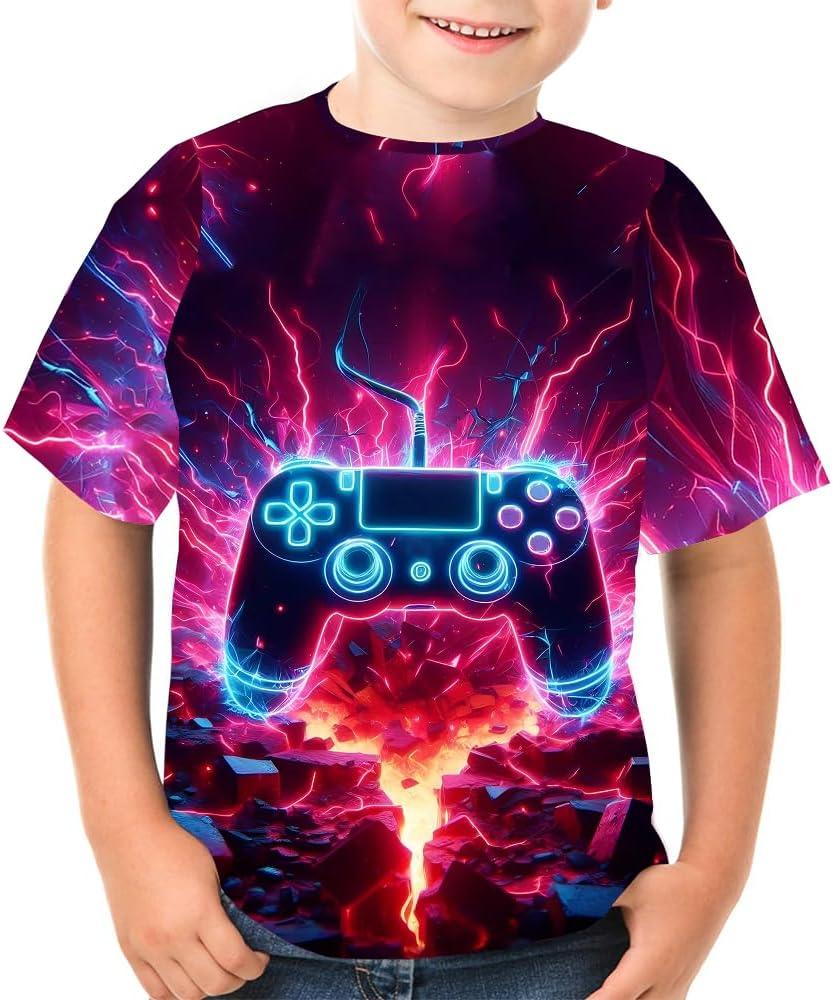 Boys Girls 3D Graphic Tees Unisex Short Sleeve T Shirt Novelty Neon Shirts for Boys 5-14 Years