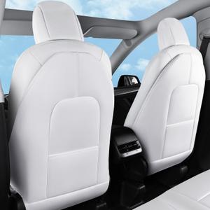 Seat Back Protectors Fit for Tesla Model Y & Model 3 & Model S/X (Fit 2025 Model Y & 2024–2025 Model 3 Highland), Premium Wear-Resistant Kick Mats with Organizer Pocket, Set of 2, White