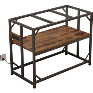 Sturdy Metal Aquarium Stand with Power Outlets, Adjustable Storage Cabinet - 660LBS Capacity, Rustic Brown - Suitable for 40 Gallon Fish Tank, Turtle Tank, Perfect Fish Tank Stand for Organization and Convenience