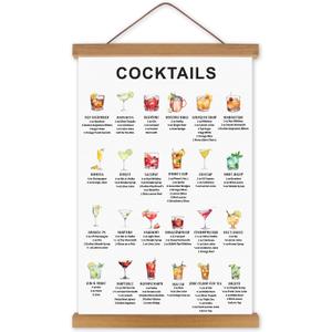 6 PAck CHDITB Vintage Cocktail Poster, Cocktail Recipe Mixology Art Prints, Retro Cocktail Menu Guide Alcohol Drink Hanger Frame Poster Kitchen Wine Art Wall Decor Colorful Funky Wall Decor Painting for Bar (11.8"L x 1.2"W)