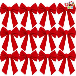 JOYIN 12 Pack Christmas Red Velvet Bows, 13" Long by 9" Wide Decorative Christmas Bows for Wreath Garland Tree Decor, Indoor Outdoor Holiday Decoration