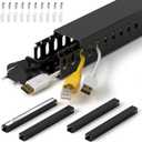 63in(4X L15.7in) Professional Server Rack Cable Management Raceway, H1.4 x W1.6in Cable Raceway Kit, Electrically Safe PVC Open Slot Wire Raceway for Under Desk/Computer/Network Cords, Black