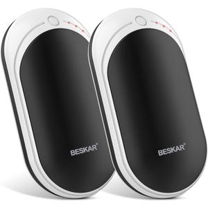 BESKAR Rechargeable Hand Warmer, 5200mAh Electric Hand Heater, Double-Sided Heating, USB Quick Charge, Portable Pocket Hand Warmer for Outdoor, Golf, Raynauds - Winter Gift (Two Pack Black)