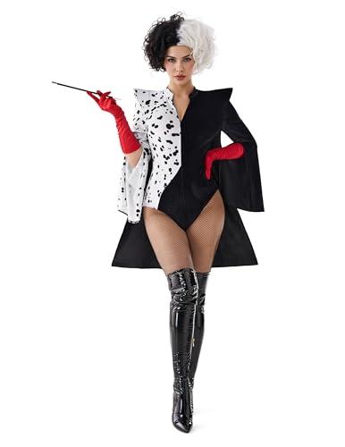 Spooktacular Creations Villain Character Costume, Black and White Dalmatian Shawl, Halloween Costumes for Women Adult 2025. Size L