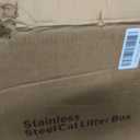 Stainless Steel Litter Box | XXL Deepened 8" Design Enclosed Box with Lid for Big Cats | High Sided, Anti-Urine Leakage | Non-Stick Bottom & Includes Litter Mat & Metal Scoop