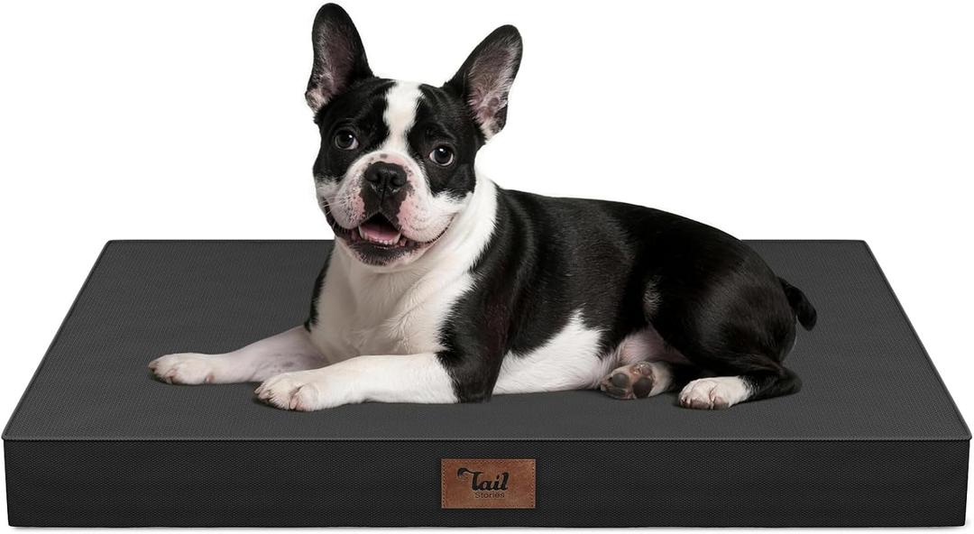 Outdoor Dog Bed for Small Dogs, Waterproof Dog Crate Bed for Medium Dogs Cats, Orthopedic Egg Crate Foam Pet Bed with Washable Removable Oxford Cover, Black