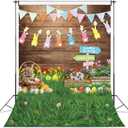 2 x Easter Backdrops for Photography 5x7FT Spring Flower Rabbit Egg Green Grass Wooden Wall Background Kids Newborn Easter Party Decorations Portrait Photo Props