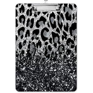 Fashion A4 Clipboard, Standard Letter Size 9" x 12.5", Decorative Wooden Clipboard with Low Profile Metal Clip for Office, School, Teachers, and Students, Luxury Black Leopard