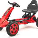 VEVOR Kids Pedal Go Kart, 4 Wheel Off-Road Pedal Go Cart Ride On Toy for Kids, Steering Wheel, Adjustable Seat, Non-Slip Big Wheels, Outdoor Racer Ride On Pedal Car for Boys & Girls Ages 3-8, Red