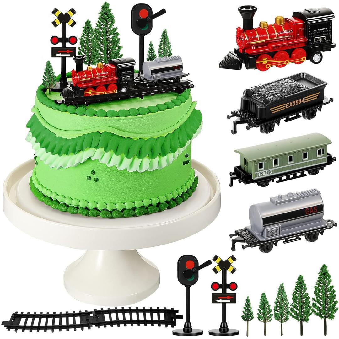 13 Pcs Train Cake Toppers Cute Train Party Cake Decorations Retro Railway Birthday Party Supplies Kit Railroad Traffic Lights Topper for Birthday