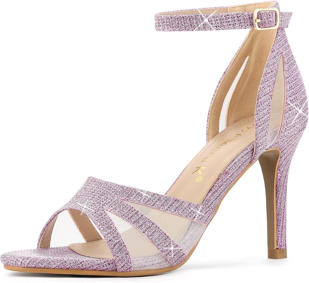 Allegra K Women's Glitter Ankle Strap Purple Stiletto Heels Sandals, 10.5 m US
