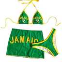 WDIRARA Women's 3 Piece Swimsuits Flag Halter Triangle Bikini Sets with Cover Up Skirt Green X-Small