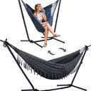 SUNCREAT 2-in-1 Hammocks Convertible Portable Double Hammock with Stand Included, Outdoor Hammock and Stand, Patented, Dark Grey with Tassel